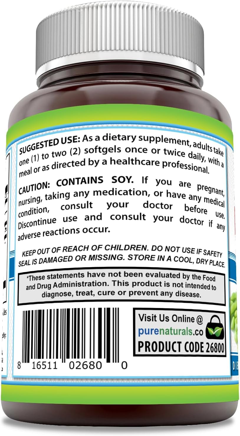 High Potency Pure Naturals Lecithin Softgels - 1200 mg Supplement, Non-GMO, Gluten Free (120 Count)