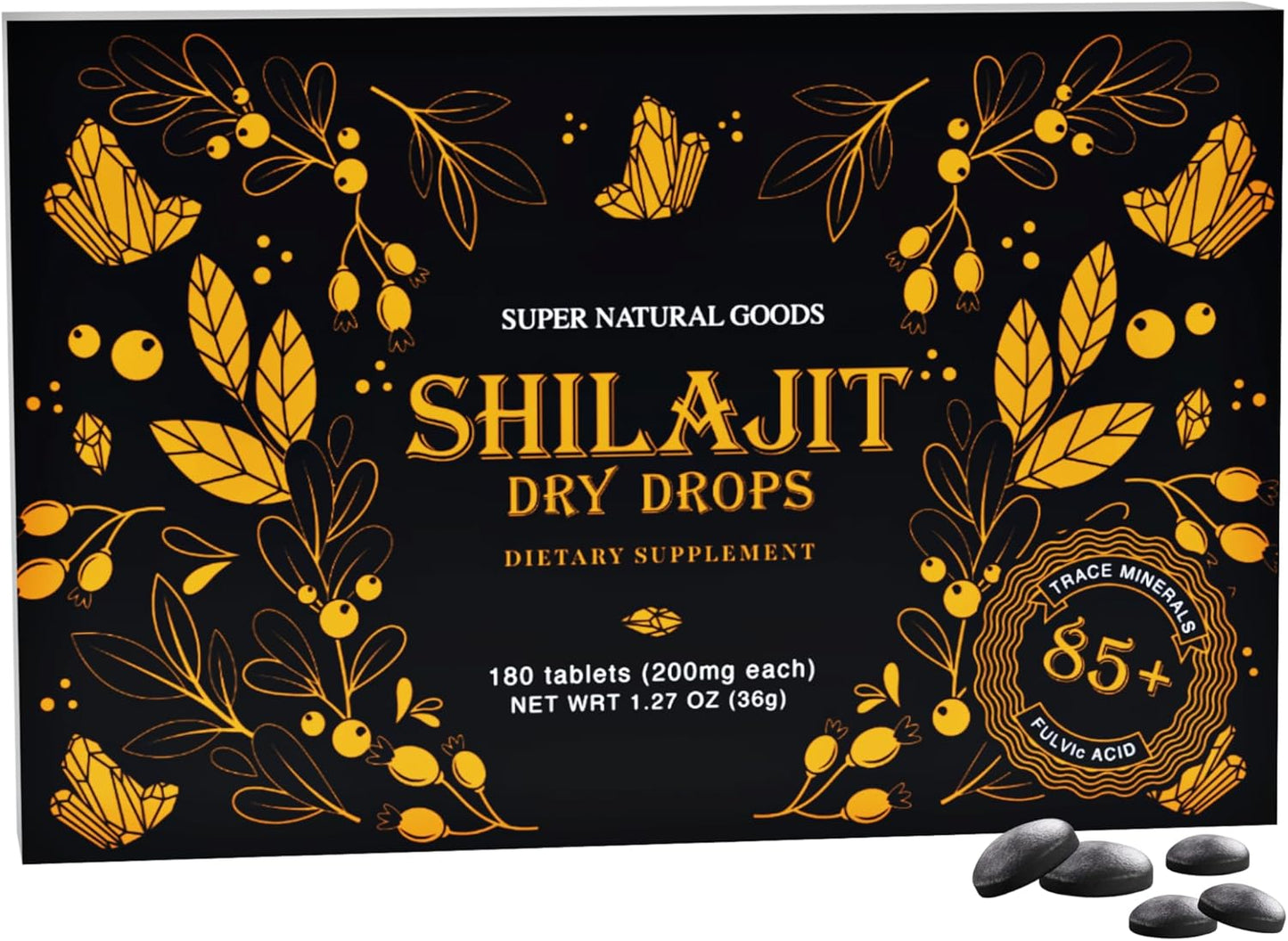High Potency Pure Shilajit Resin Dry Drops with Fulvic Acid - 100% Natural & Grade A | Boost Energy Metabolism & Immune Support | 180 Tablets for Men & Women