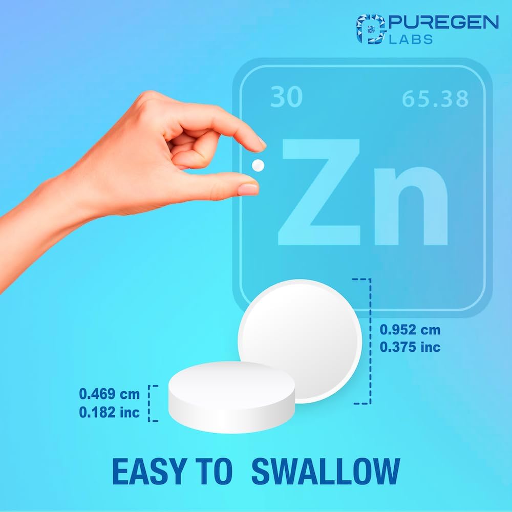 High Potency Puregen Labs Zinc Sulfate Supplement 220mg - 100 Tablets for Immune Support