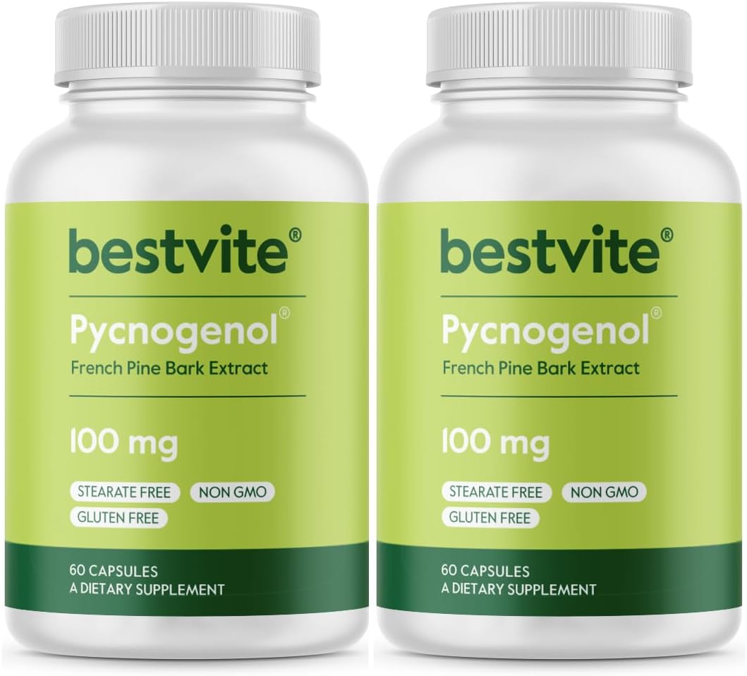 High Potency Pycnogenol 100mg - 240 Capsules - French Maritime Pine Bark Extract - No Stearates - Gluten Free - Non GMO by BESTVITE