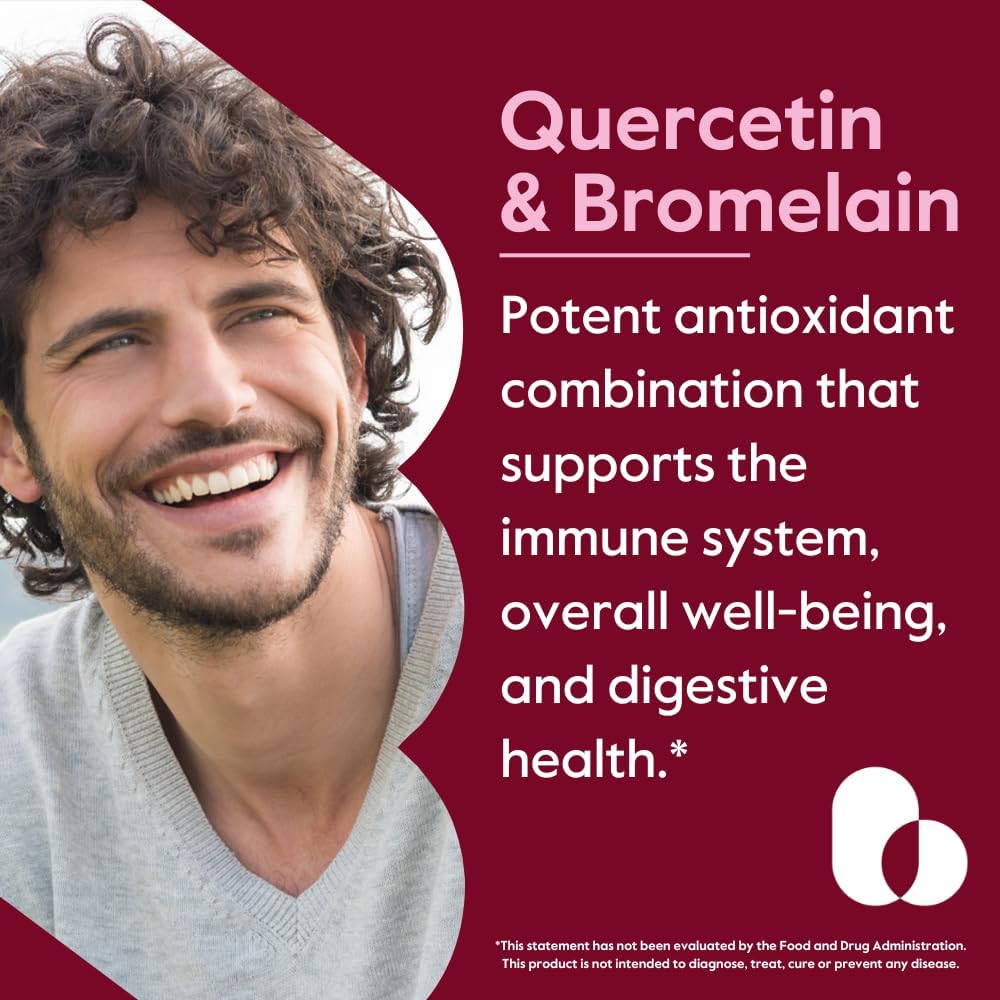 High Potency Quercetin and Bromelain Supplement (2 Bottles of 120 Capsules Each) - Vegan, Non-GMO, Gluten-Free, No Stearates or Silicon Dioxide - 500mg/250mg