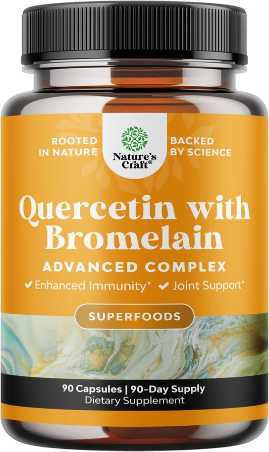 High Potency Quercetin and Bromelain Supplement for Immune Support - Antioxidant Formula for Heart, Respiratory, and Joint Health - 90 Capsules