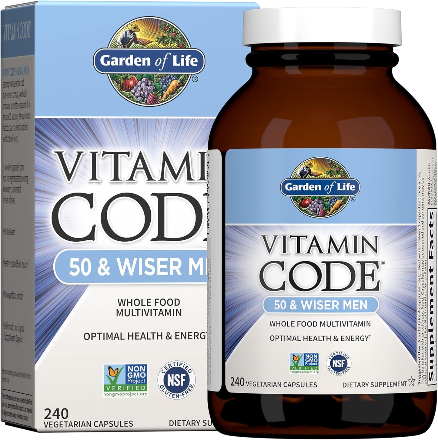 High Potency Raw Zinc and Vitamin C Multimineral Supplement for Men Over 50 - Garden of Life Vitamin Code 50 & Zinc 30mg