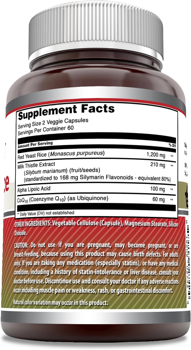 High Potency Red Yeast Rice Complex with Alpha Lipoic Acid, CoQ10, Milk Thistle Extract - 120 Veggie Capsules - Made in USA - 1570 Mg Per Serving