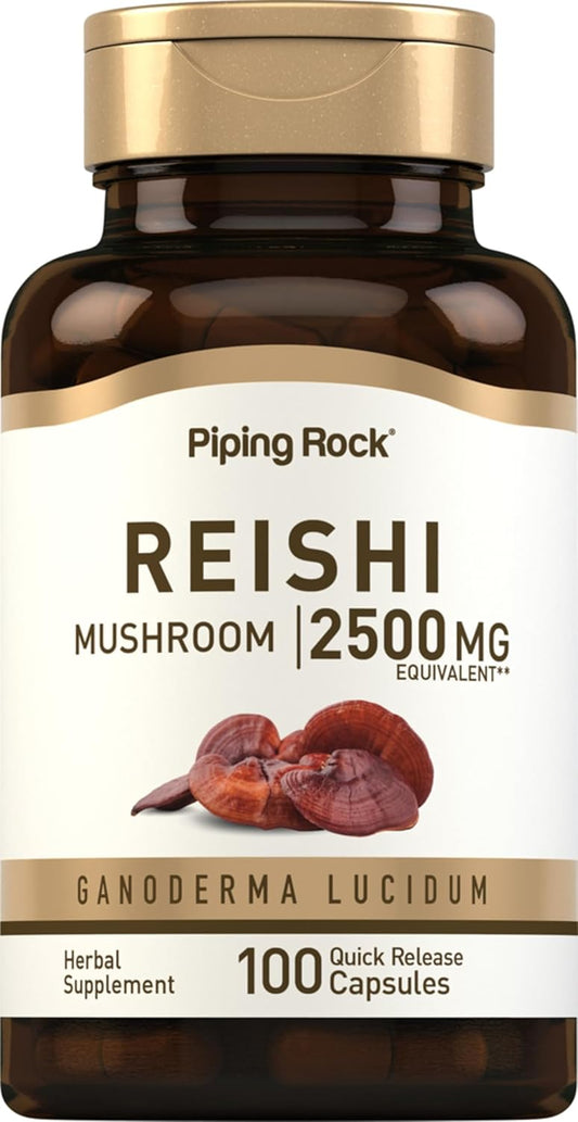 High Potency Reishi Mushroom Supplement | 2500mg | 100 Capsules | Herbal Extract with Ganoderma Lucidum | Non GMO, Gluten Free