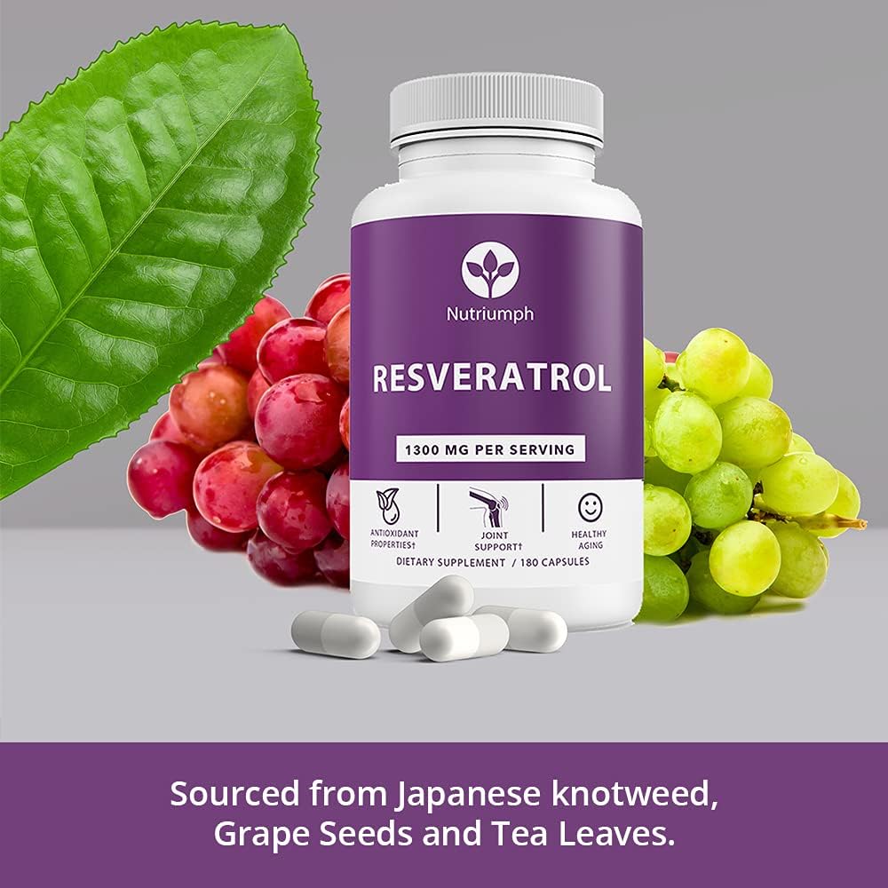 High Potency Resveratrol 1300mg Capsules | Antioxidant & Anti-Aging Supplement | Supports Heart Health | 180 Capsules