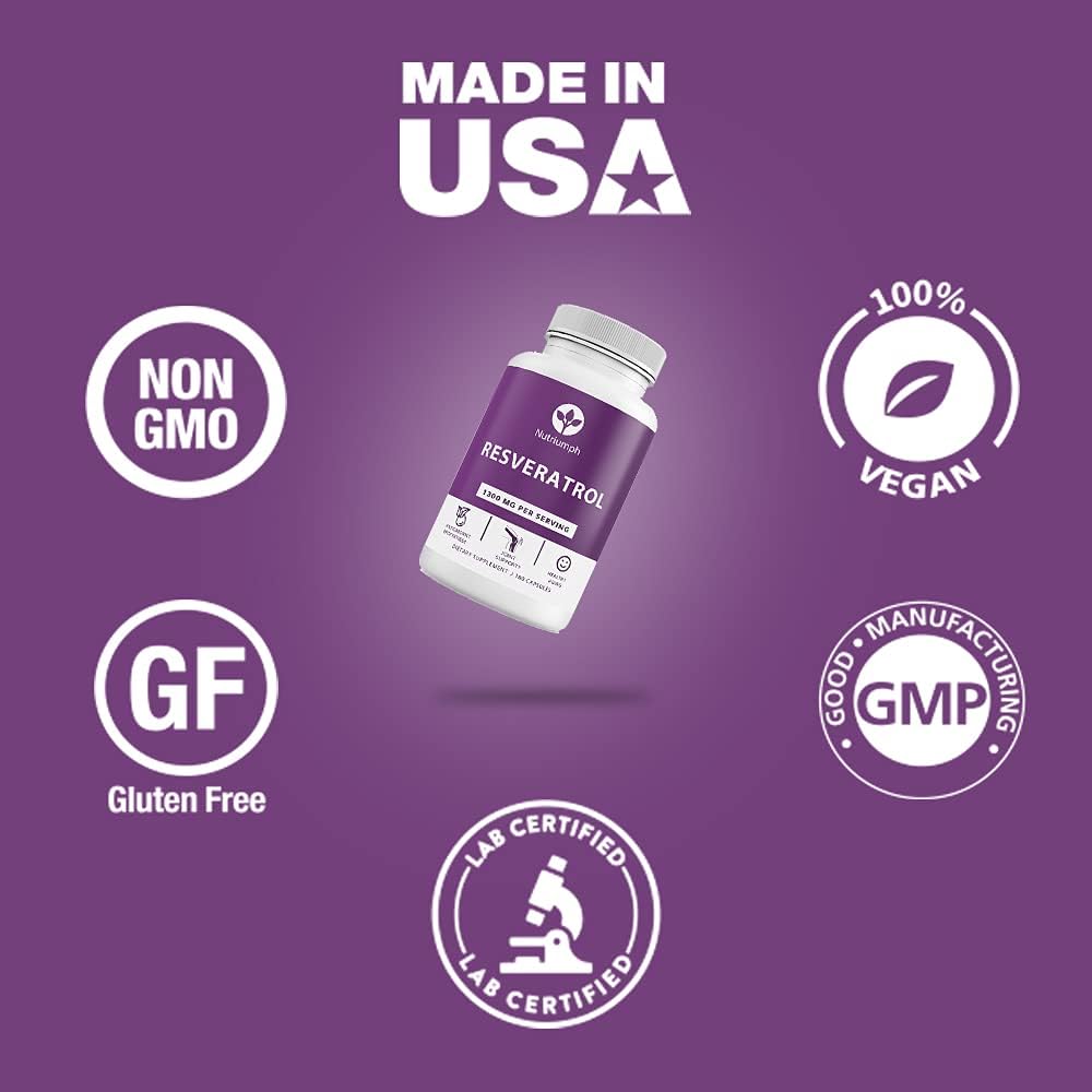 High Potency Resveratrol 1300mg Capsules | Antioxidant & Anti-Aging Supplement | Supports Heart Health | 180 Capsules