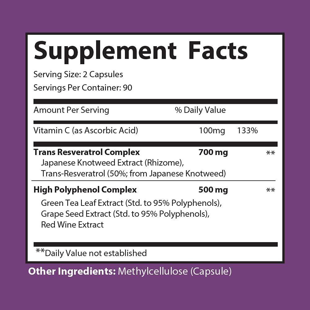 High Potency Resveratrol 1300mg Capsules | Antioxidant & Anti-Aging Supplement | Supports Heart Health | 180 Capsules