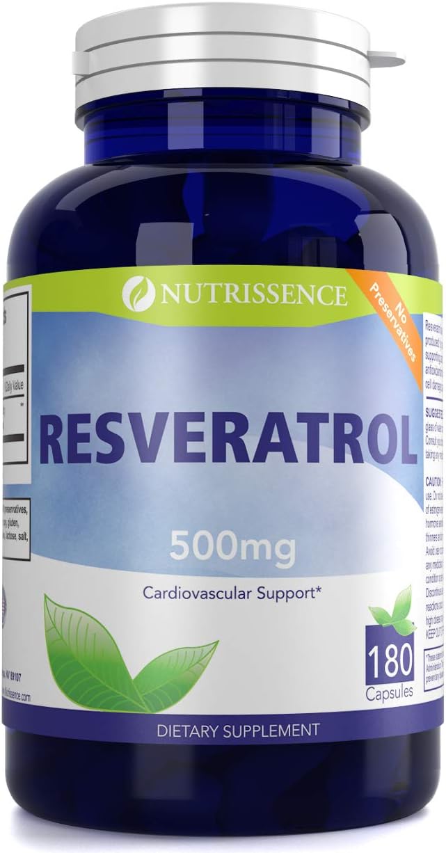 High Potency Resveratrol 500mg Capsules - 180 Count - 90 Servings of 1000mg or 60 Servings of 1500mg - Nutrissence