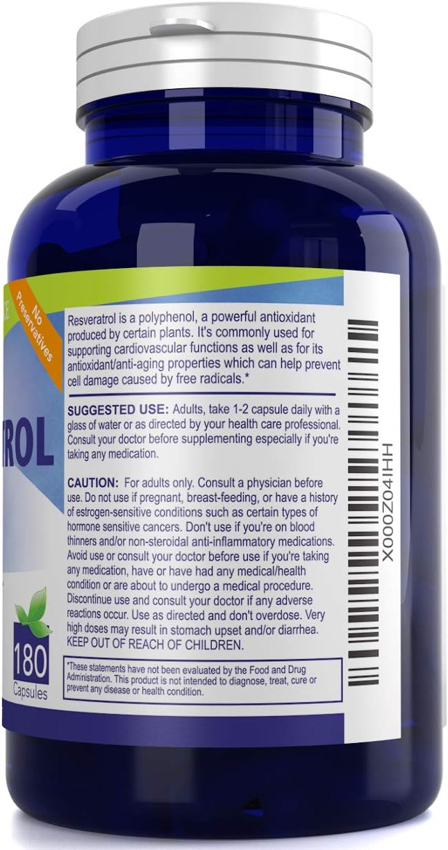 High Potency Resveratrol 500mg Capsules - 180 Count - 90 Servings of 1000mg or 60 Servings of 1500mg - Nutrissence