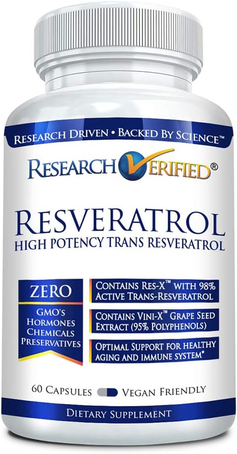 High Potency Resveratrol Supplement - 1000 mg Trans-Resveratrol Capsules - Anti-Aging Formula - 1 Bottle, 60 Count
