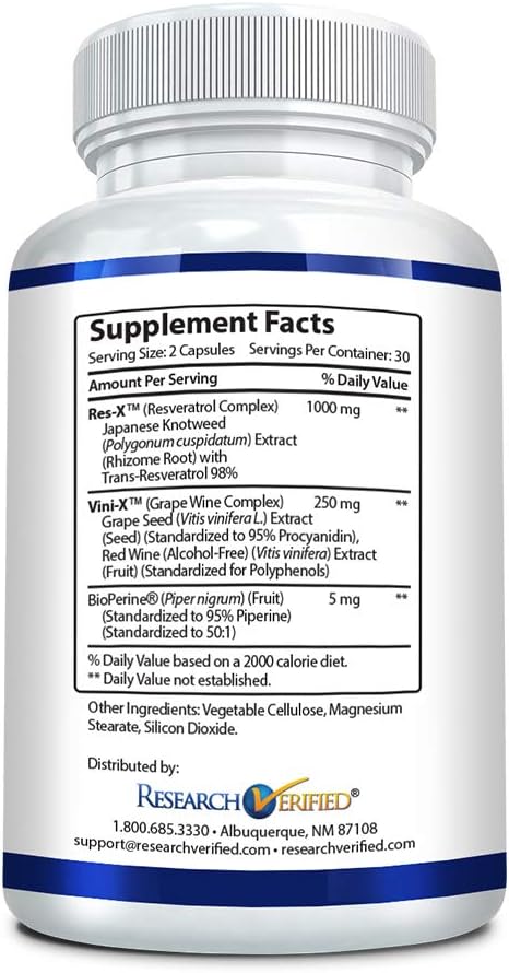 High Potency Resveratrol Supplement - 1000 mg Trans-Resveratrol Capsules - Anti-Aging Formula - 1 Bottle, 60 Count