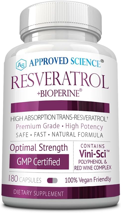 High Potency Resveratrol Supplement with Bioperine® - 1000mg Trans Resveratrol - 98% Purity - 180 Vegan Capsules