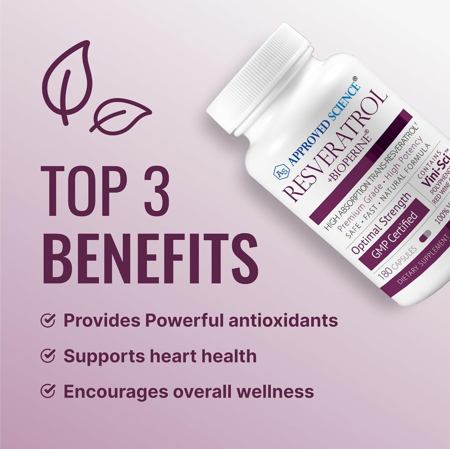 High Potency Resveratrol Supplement with Bioperine - 1000mg Trans Resveratrol, 250mg Polyphenol, 98% Purity - 380 Vegan Capsules - 2 Bottles by Approved Science