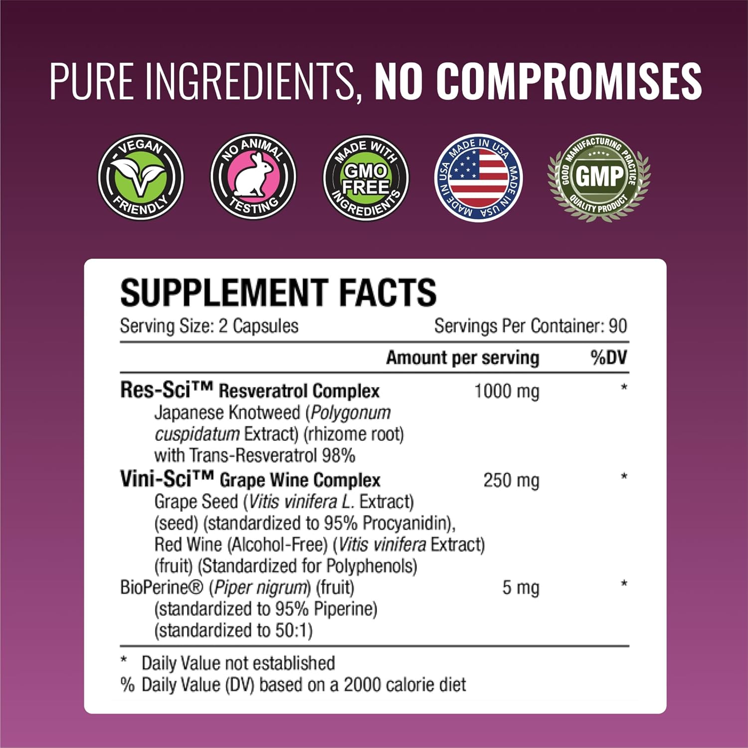 High Potency Resveratrol Supplement with Bioperine - 1000mg Trans Resveratrol, 250mg Polyphenol, 98% Purity - 380 Vegan Capsules - 2 Bottles by Approved Science