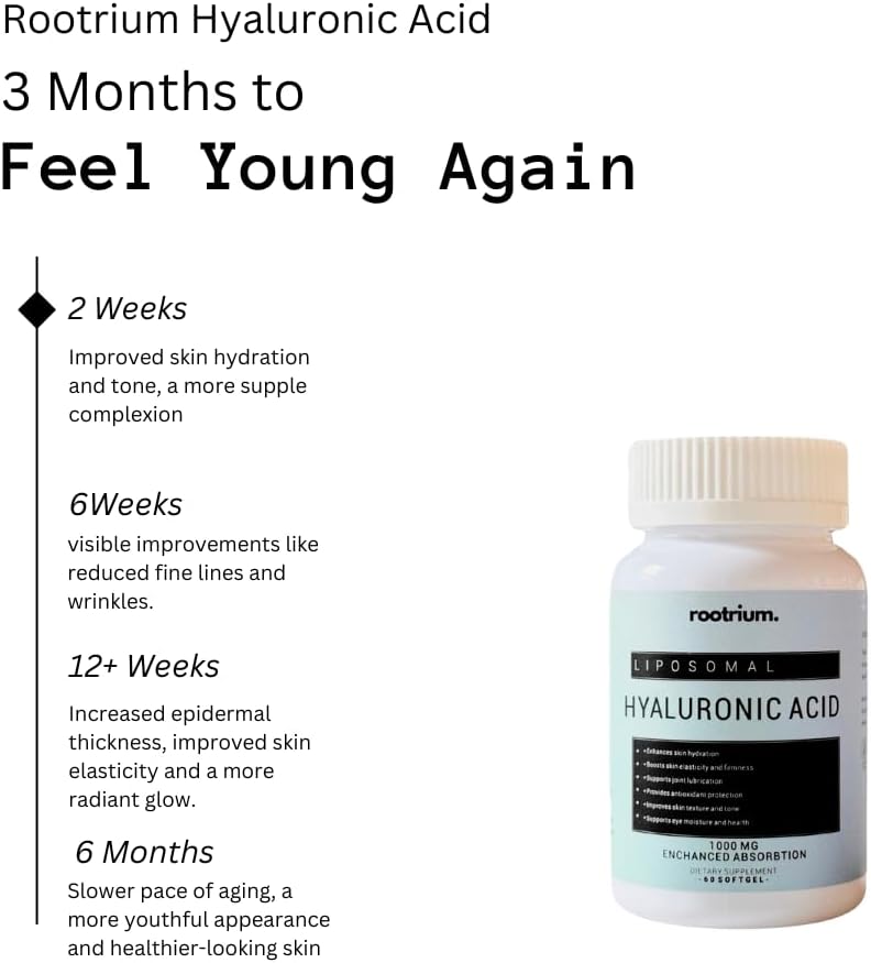 High Potency Rootrium Liposomal Hyaluronic Acid Capsules - 1000MG Formula for Skin & Joint Health