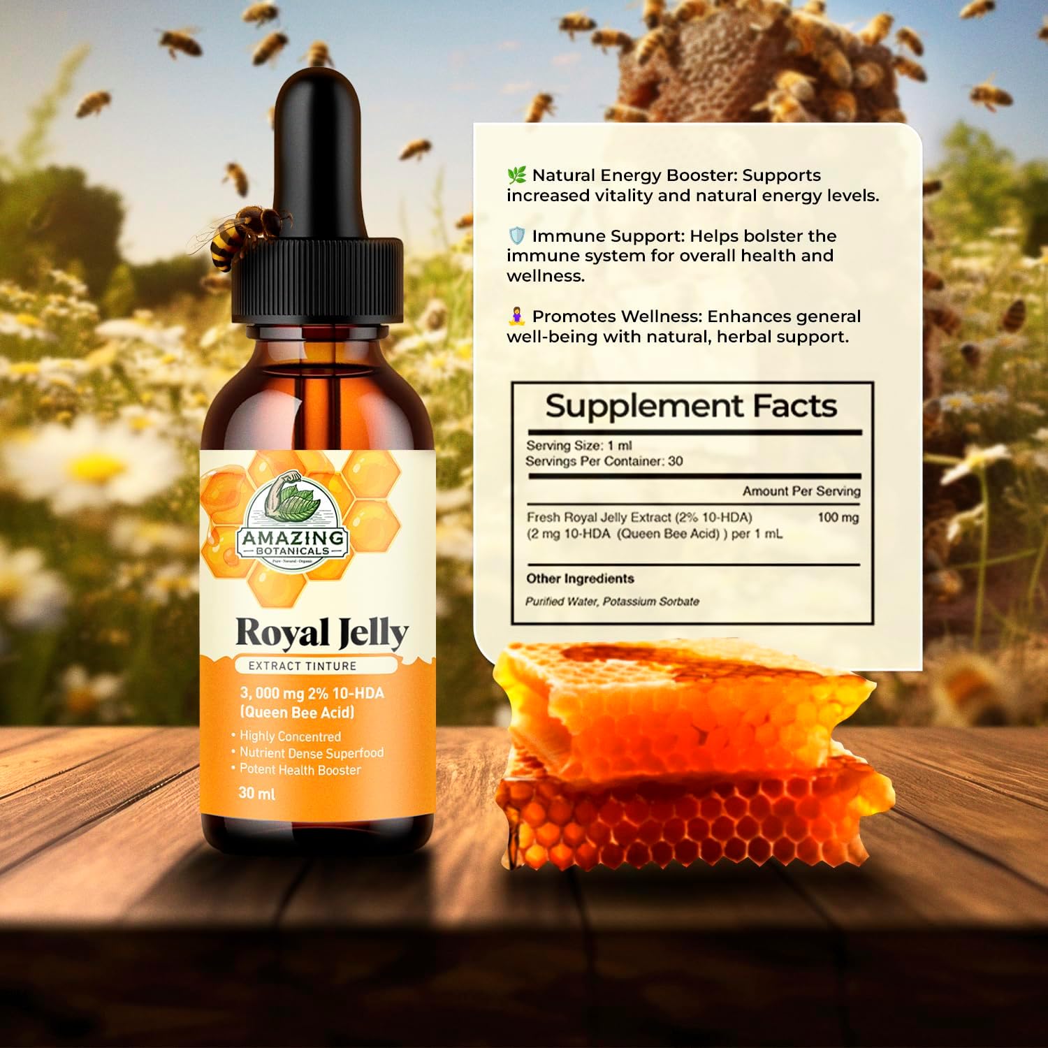 High Potency Royal Jelly Extract Tincture - 3,000 mg - Amazing Botanicals