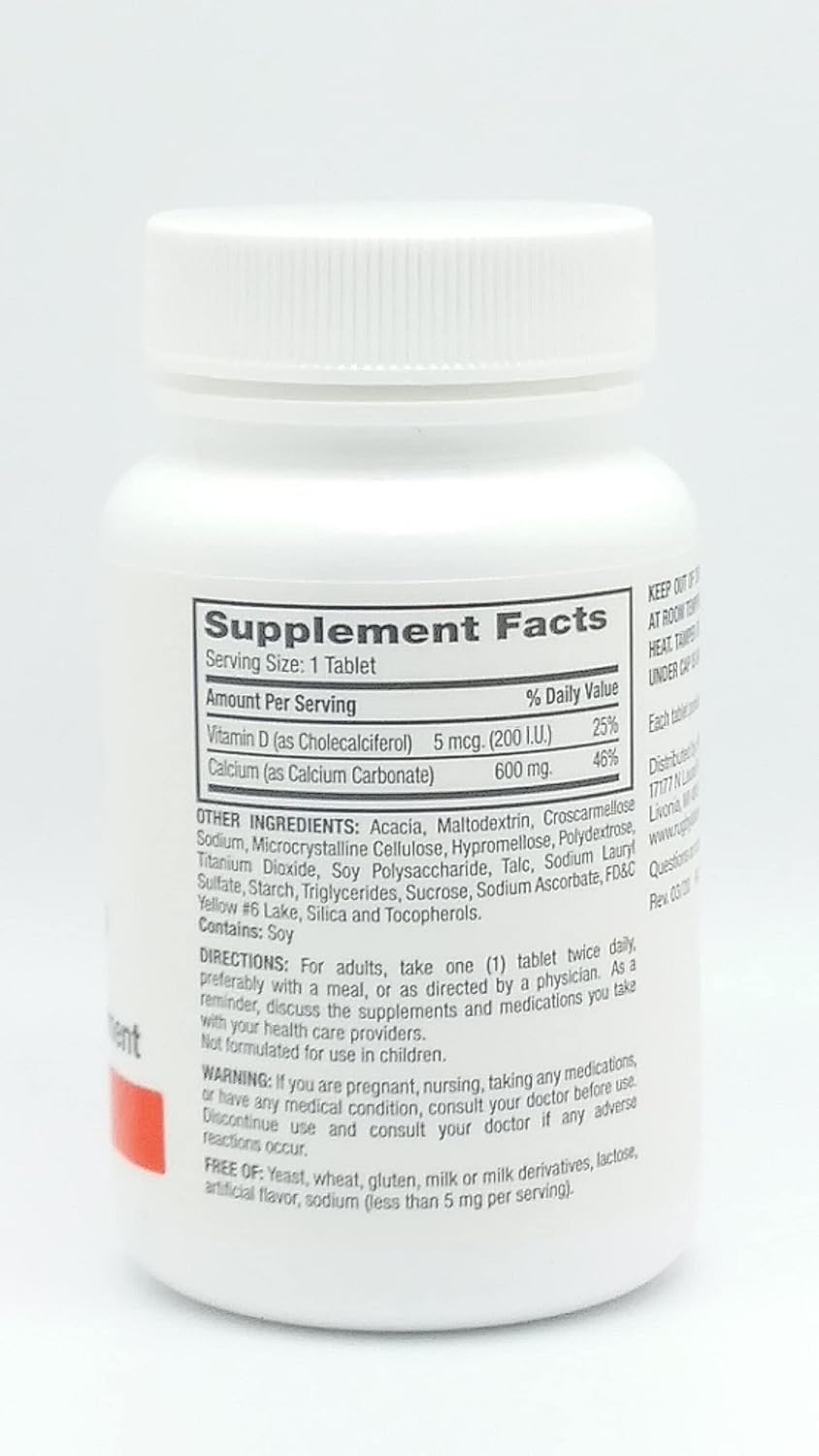 High Potency Rugby Laboratories Calcium 600mg Supplement with Vitamin D3 - 60 Tablets