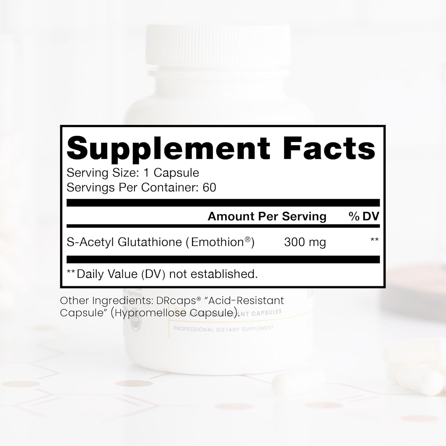 High Potency S-Acetyl Glutathione GOLD 300mg - 60 DRcaps | Acid-Resistant | Extra-Strength Emothion® | Pharmaceutical Grade