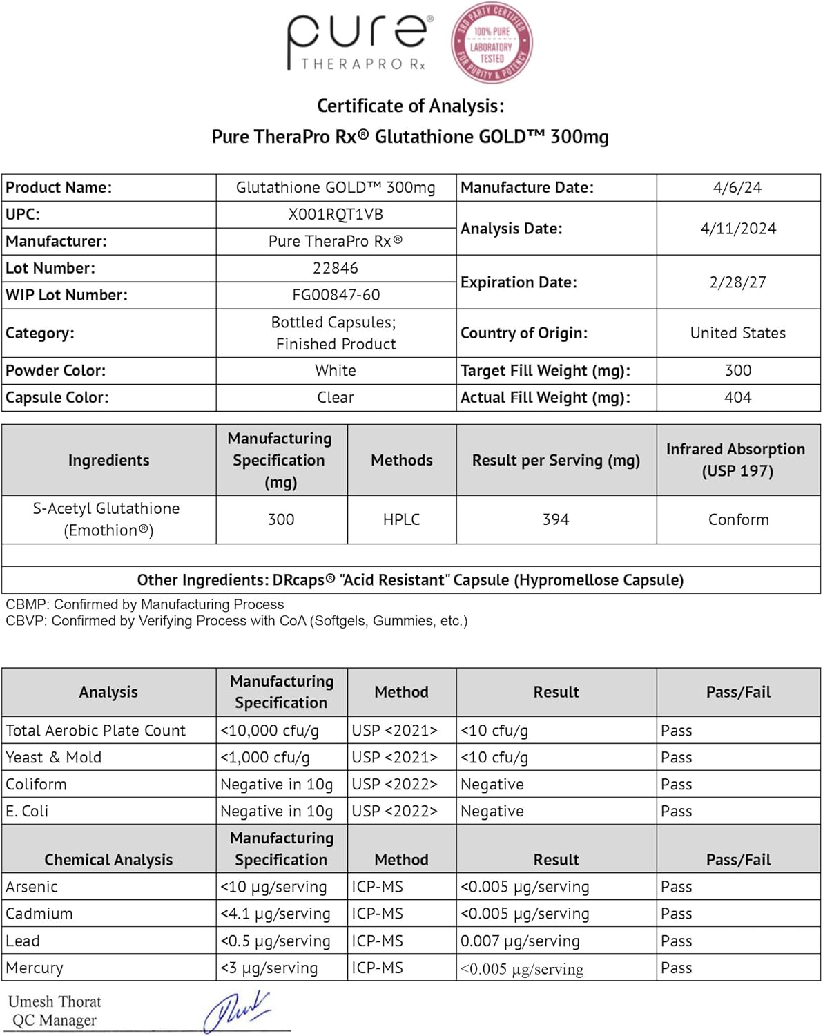 High Potency S-Acetyl Glutathione GOLD 300mg - 60 DRcaps | Acid-Resistant | Extra-Strength Emothion® | Pharmaceutical Grade