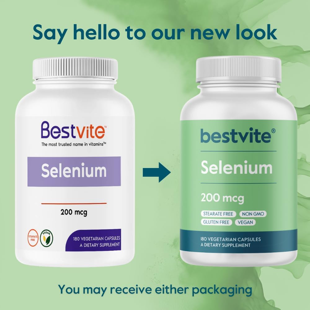 High Potency Selenium Supplement 200mcg - 180 Vegan Capsules - Non-GMO & Gluten Free - No Additives