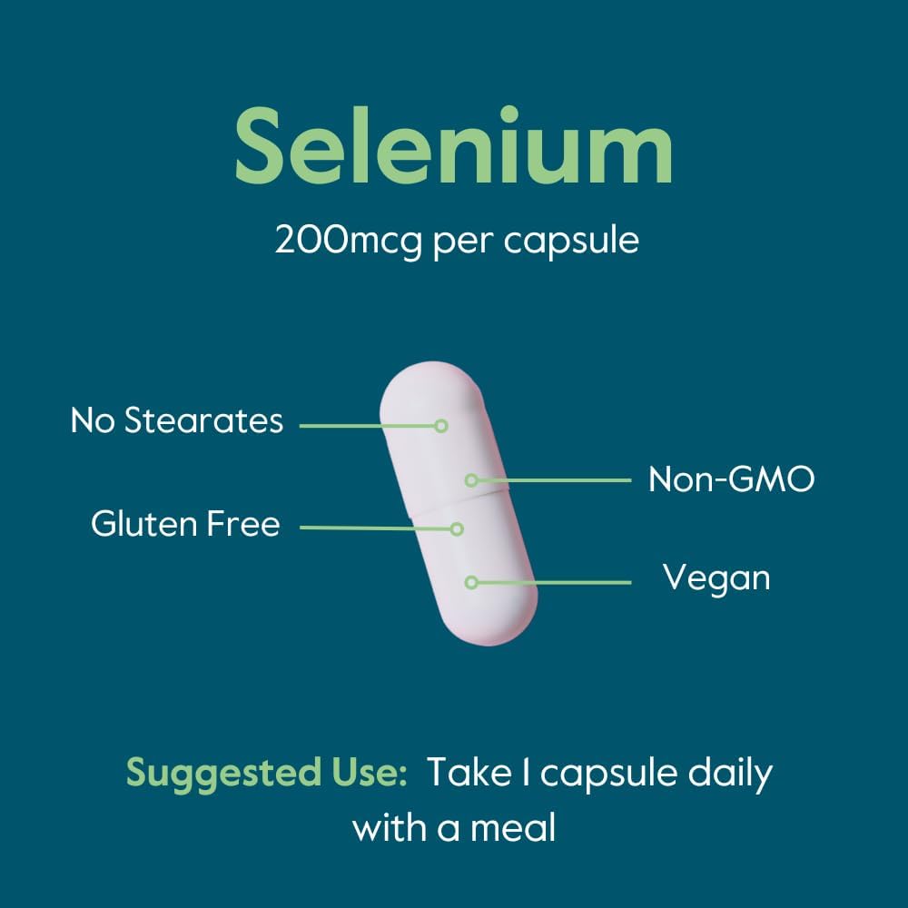 High Potency Selenium Supplement 200mcg - 180 Vegan Capsules - Non-GMO & Gluten Free - No Additives