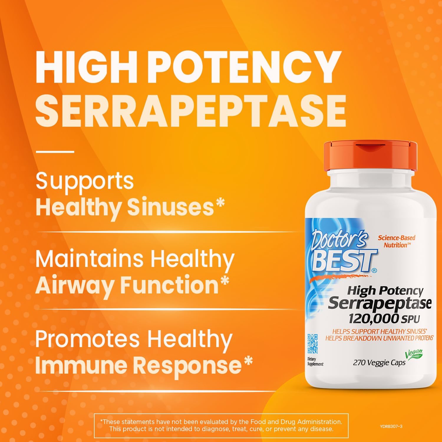 High Potency Serrapeptase Capsules for Sinus Health - Non-GMO & Vegan Formula by Doctor's BEST (270 count)