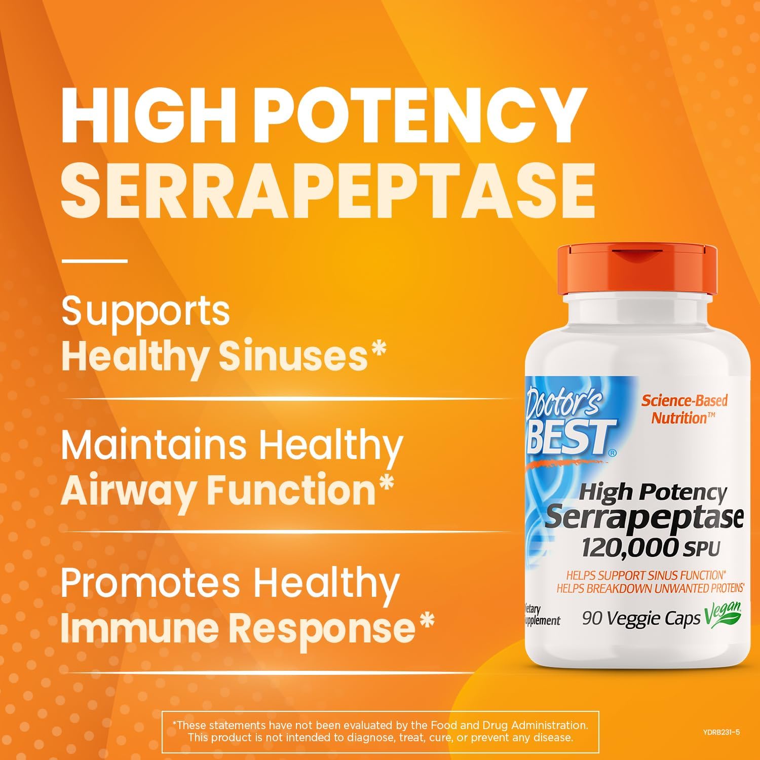 High Potency Serrapeptase Supplement for Sinus Health - 120,000 SPU, Non-GMO, Vegan - 90 Capsules by Doctor's Best