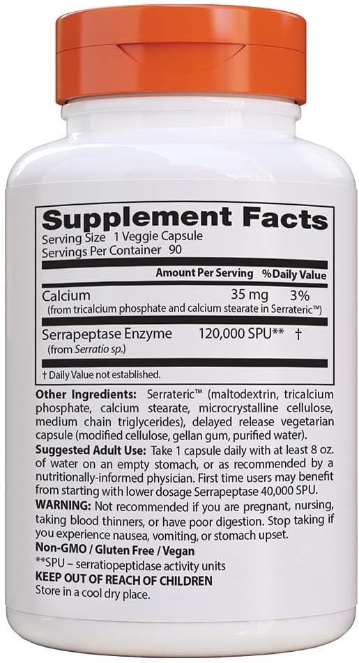 High Potency Serrapeptase Supplement for Sinus Health - 120,000 SPU, Non-GMO, Vegan - 90 Capsules by Doctor's Best