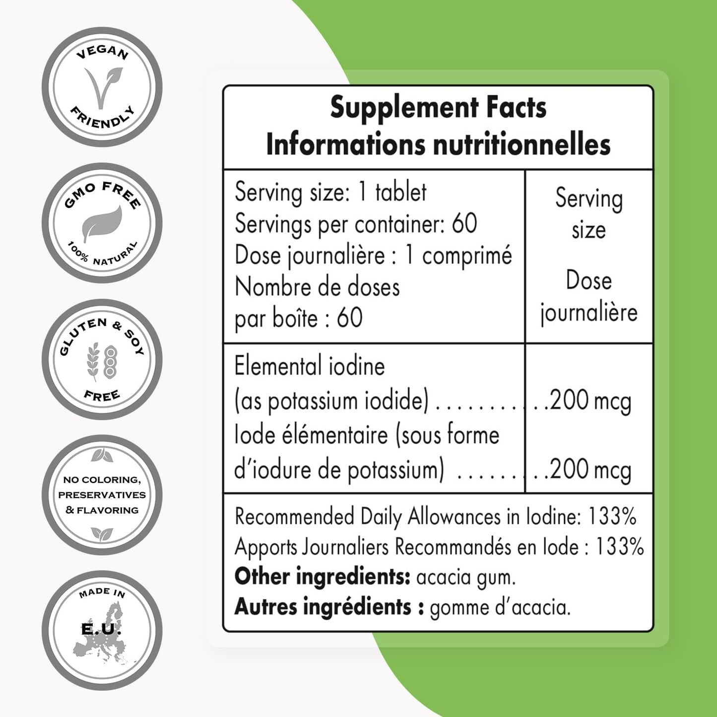 High Potency Shield: SuperSmart Potassium Iodide KI 200mcg Daily - Stable Iodine Supplement, Non-GMO & Gluten Free - 60 Tablets