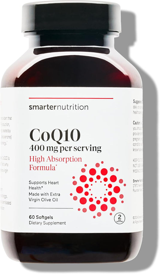 High Potency Smarter Nutrition CoQ10 400 mg for Heart Health & Energy Production - Non-GMO, Gluten Free - 60 Count