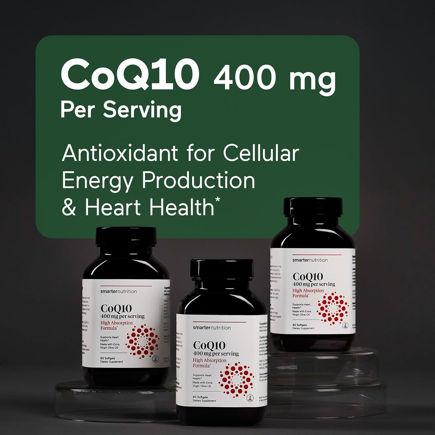 High Potency Smarter Nutrition CoQ10 400 mg for Heart Health & Energy Production - Non-GMO, Gluten Free - 60 Count