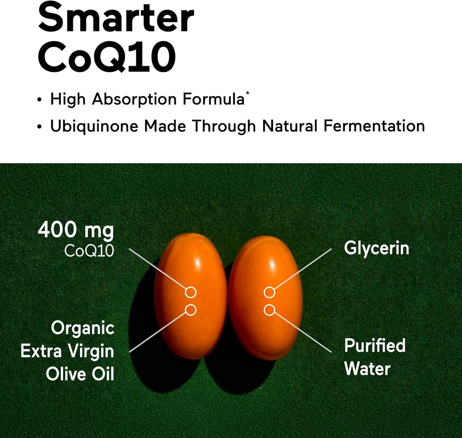 High Potency Smarter Nutrition CoQ10 400 mg for Heart Health & Energy Production - Non-GMO, Gluten Free - 60 Count