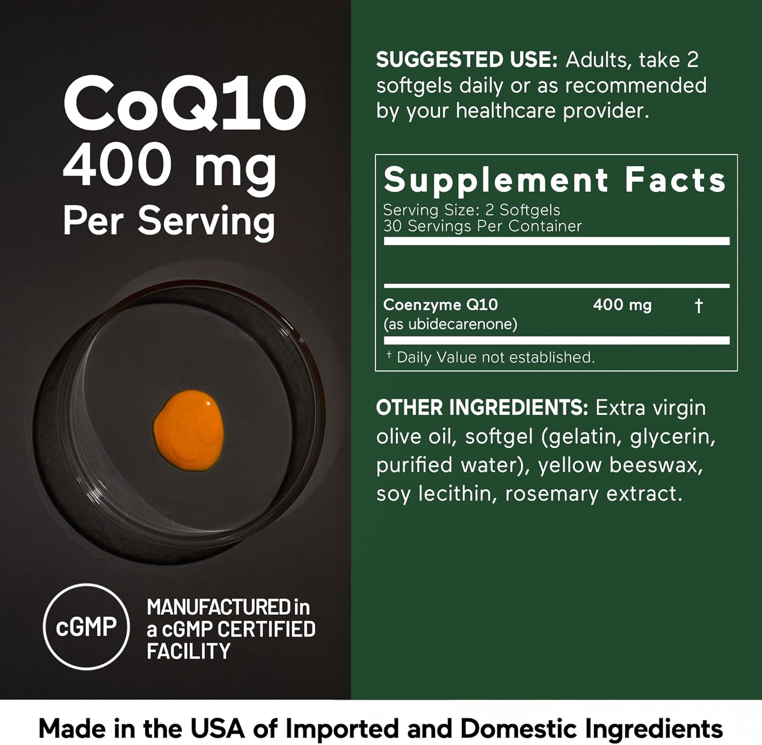 High Potency Smarter Nutrition CoQ10 400 mg for Heart Health & Energy Production - Non-GMO, Gluten Free - 60 Count
