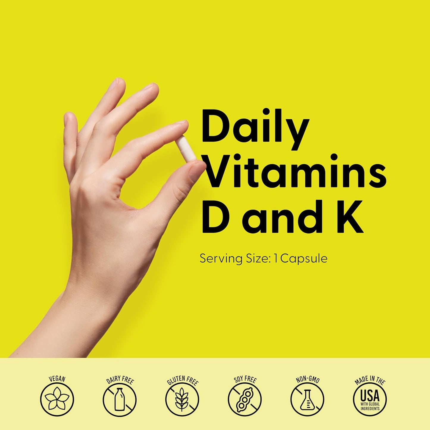 High-Potency Solar Power Vitamin D3 with Patented Vitamin K - MK7 for Immune Balance, Brain Function, and Heart Health - 180 Count