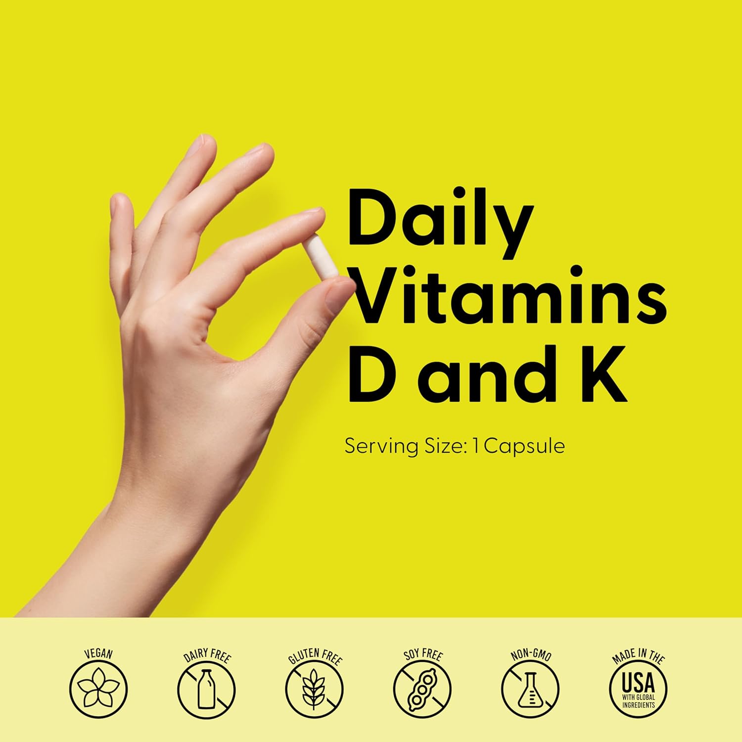 High-Potency Solar Power Vitamin D3 with Patented Vitamin K - MK7 for Immune Balance, Brain Function, and Heart Health - 180 Count