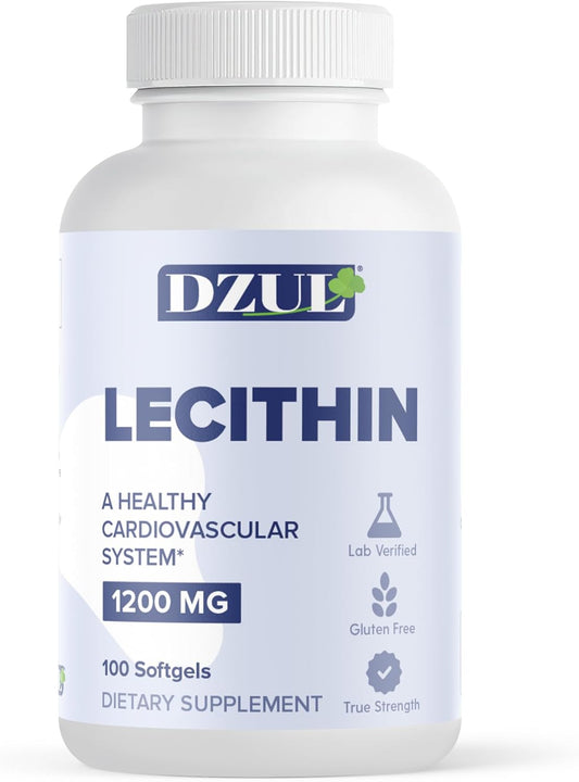 High Potency Soy Lecithin Softgels - 1200mg, 100 Count - Gluten Free & Lab-Verified by DZUL Pharma