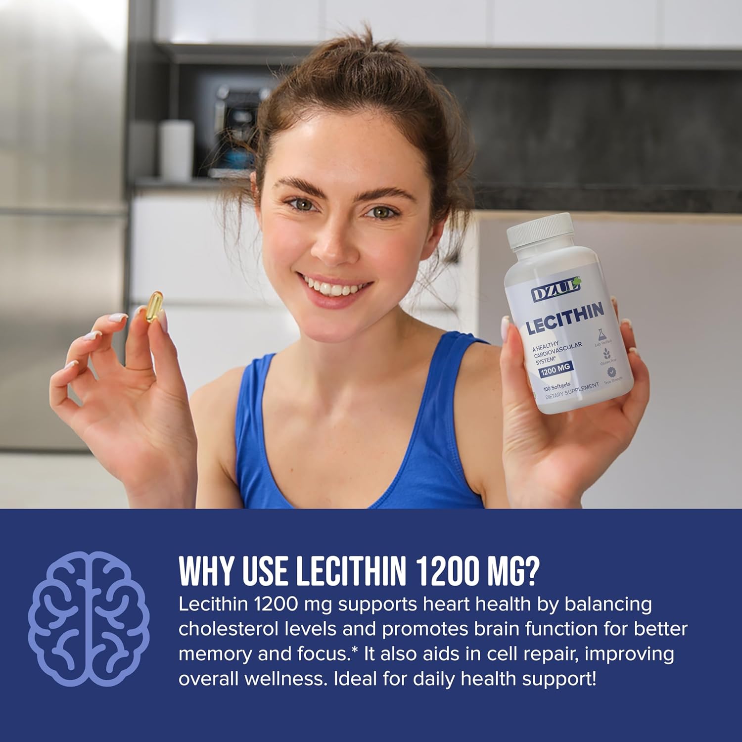 High Potency Soy Lecithin Softgels - 1200mg, 100 Count - Gluten Free & Lab-Verified by DZUL Pharma