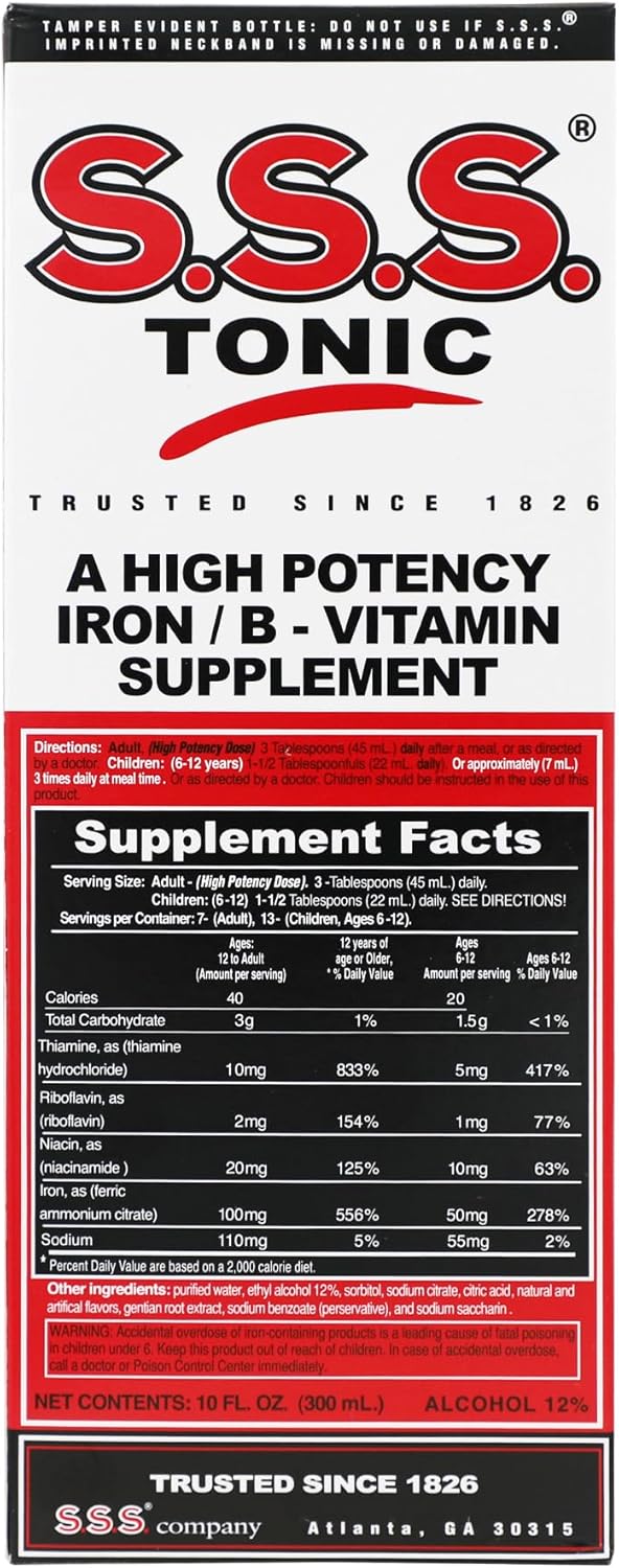 High Potency S.S.S. Tonic Iron and Vitamin B Supplement, 10 Fl Oz Bottle - Pack of 1