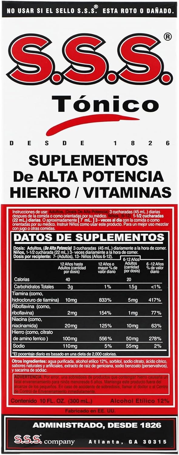 High Potency S.S.S. Tonic Iron and Vitamin B Supplement, 10 Fl Oz Bottle - Pack of 1