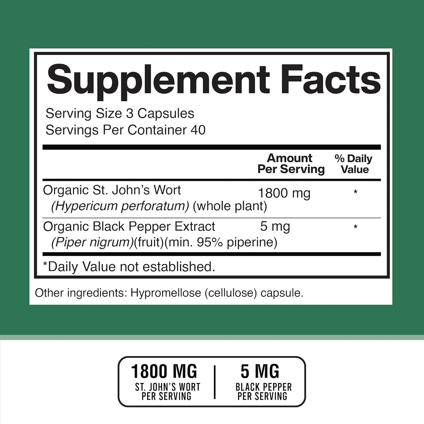 High-Potency St. John’s Wort Supplement with Black Pepper - Vegan, Gluten-Free, Non-GMO - 120 Capsules