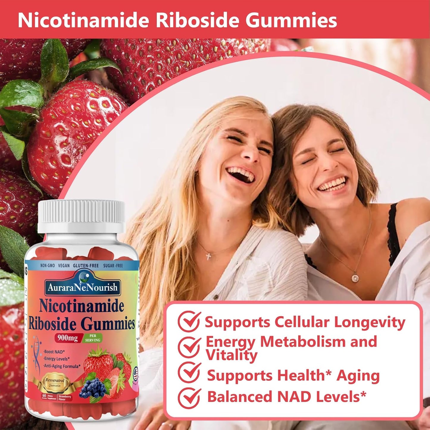 High Potency Sugar-Free NAD Supplement Gummies with Resveratrol and Collagen for Anti Aging and Energy Boost