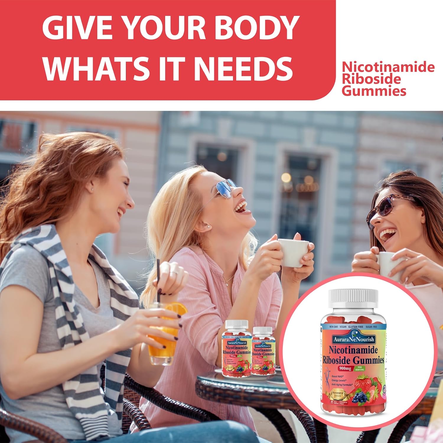 High Potency Sugar-Free NAD Supplement Gummies with Resveratrol and Collagen for Anti Aging and Energy Boost