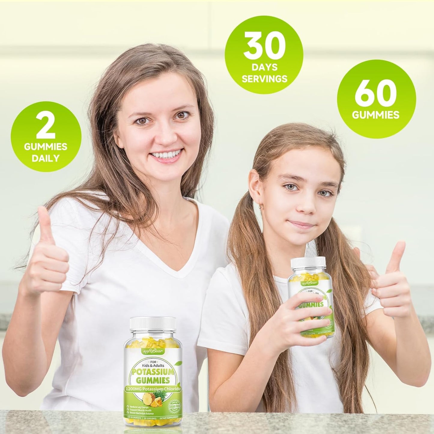 High Potency Sugar-Free Pineapple Potassium Gummies 1200mg - 120 Count - Leg Cramp Support for Adults - Softbear Potassium Chloride Supplement