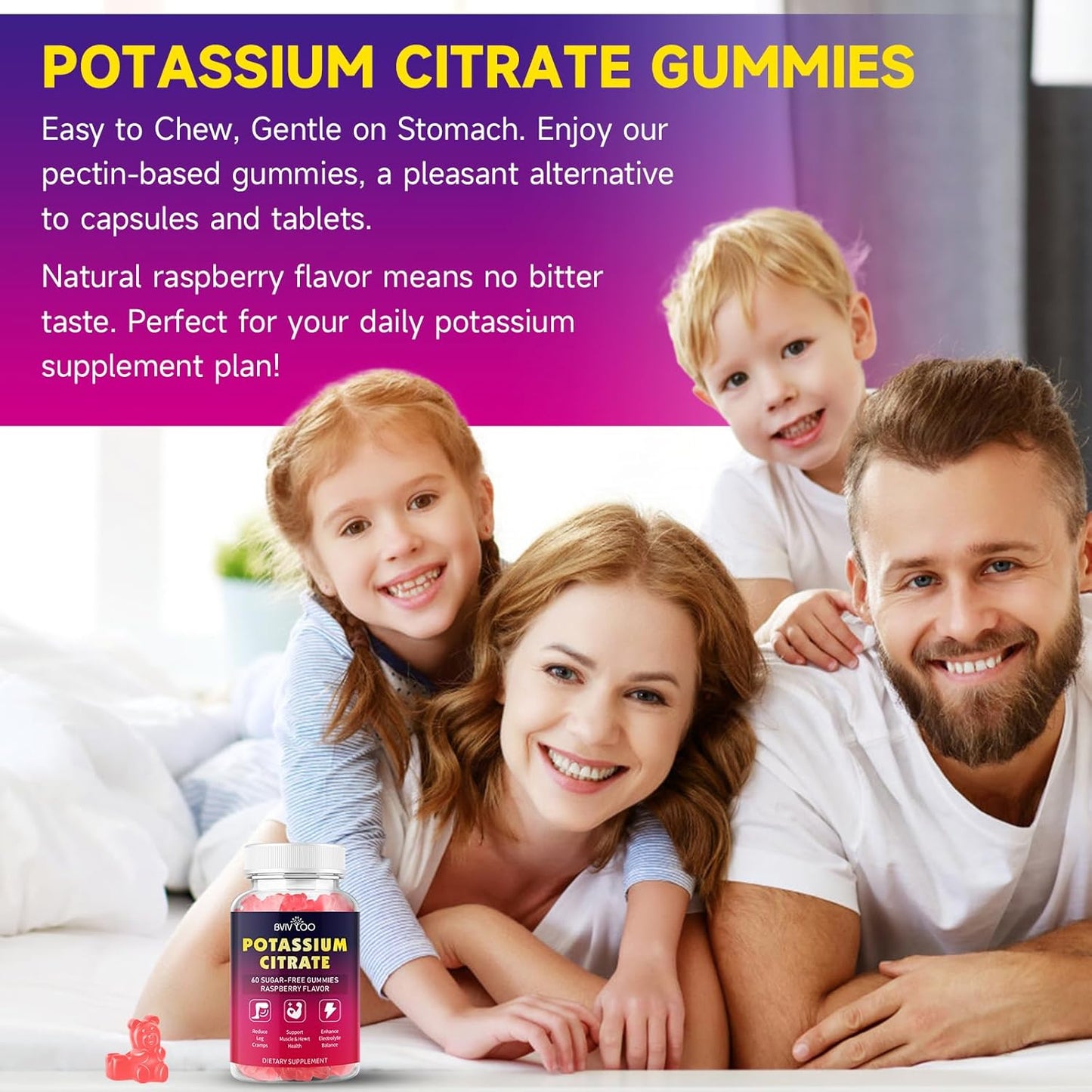 High Potency Sugar-Free Potassium Citrate Gummies for Adults - 1000mg, 120 Count - Supports Electrolyte Balance & Leg Cramps