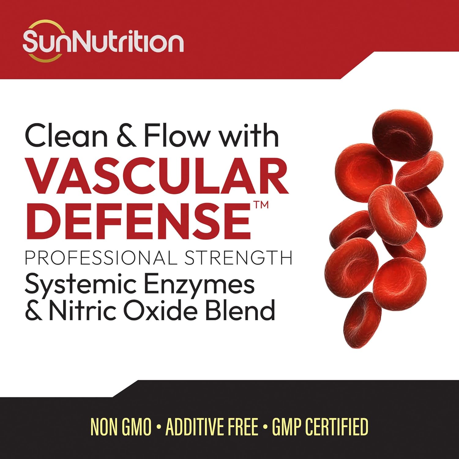 High Potency Sun Nutrition Nitric Oxide Capsules with Nattokinase and Beet Root Extract - Vascular Defense Systemic Enzymes - 60 Capsules