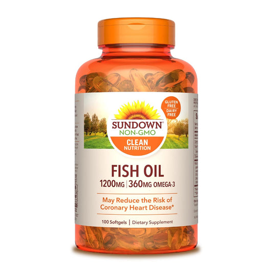 High Potency Sundown Fish Oil Softgels - 1200 mg Omega-3 Supplement for Heart Health - 100 Count with Varying Packaging