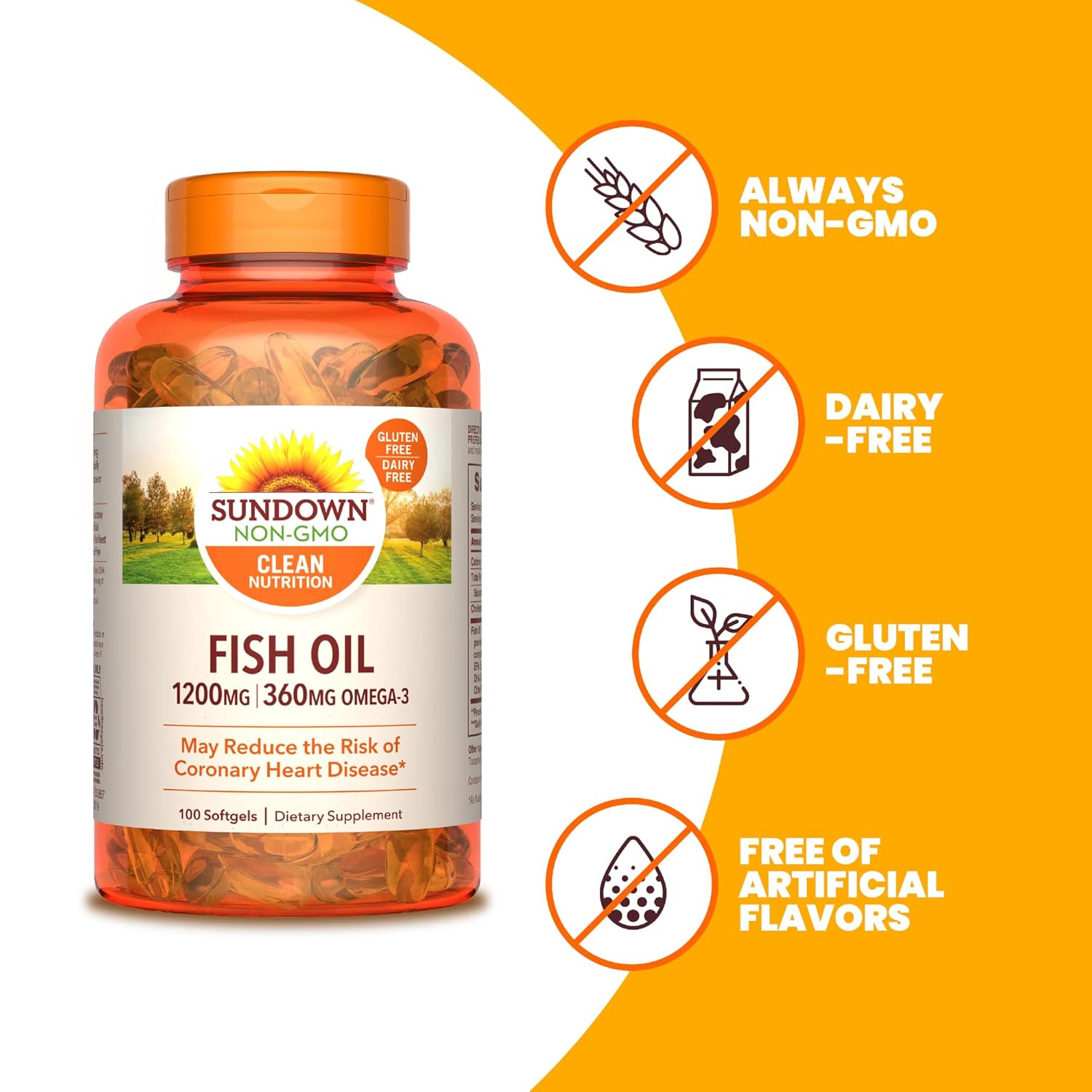 High Potency Sundown Fish Oil Softgels - 1200 mg Omega-3 Supplement for Heart Health - 100 Count with Varying Packaging