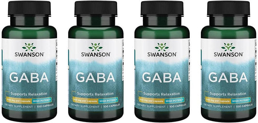 High Potency Swanson GABA Amino Acid Supplement for Calm & Relaxation, Restful Sleep, & Healthy Stress Levels - 400 Capsules, 500mg