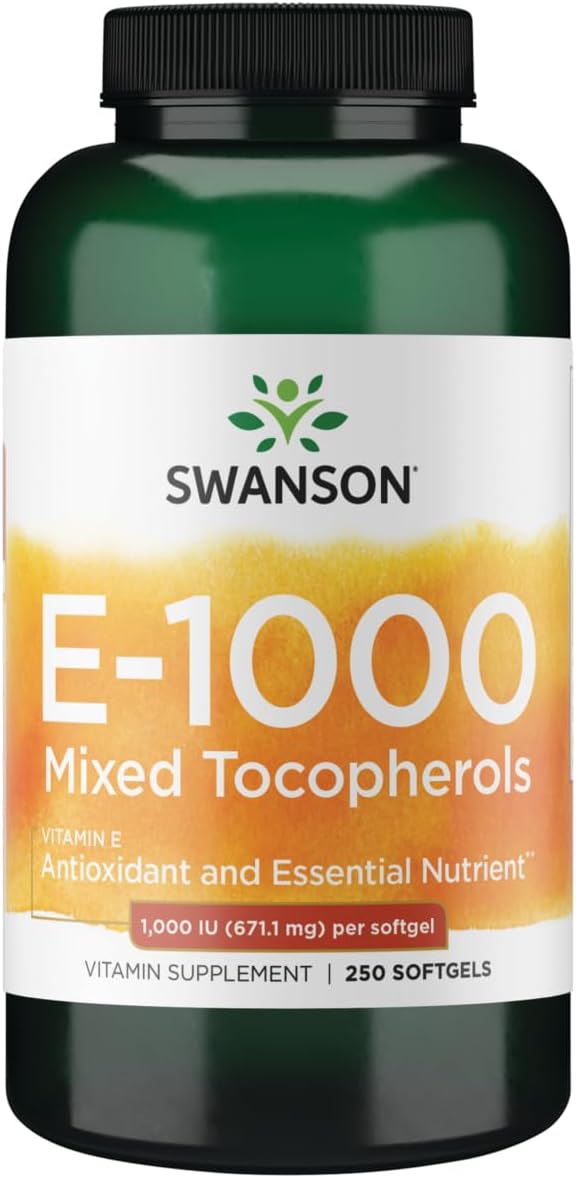 High-Potency Swanson Vitamin E Mixed Tocopherols Softgels 1000 IU - Antioxidant Supplement for Immune Support - 250 Count